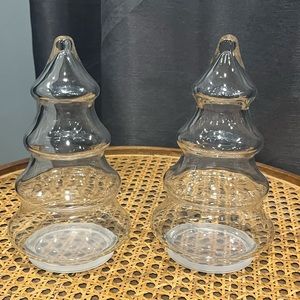 Set of 2 Glass Christmas Tree Shaped Jars | Holiday Candy Jar | Vintage Tree